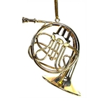 Ornament, French Horn, Gold, 4"