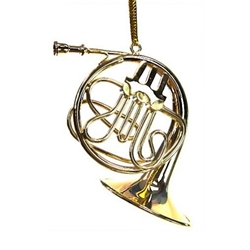 Ornament, French Horn, Gold, 4"